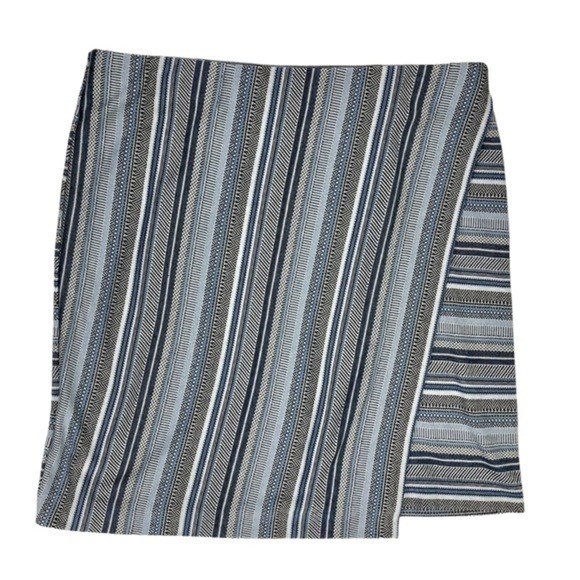 J. Jill Skirt Womens L Blue Ivory Aztec Striped Mountain Breeze Faux Wrap Mini - Picture 2 of 8